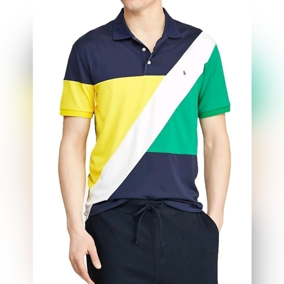 POLO Ralph Lauren Performance Polo Blocked - Blue Yellow Green White, Size XXL - Picture 1 of 14